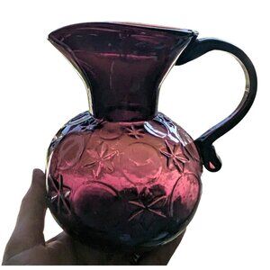 Vintage Clevenger Brothers Clayton Amethyst Pitcher Raised Flowers